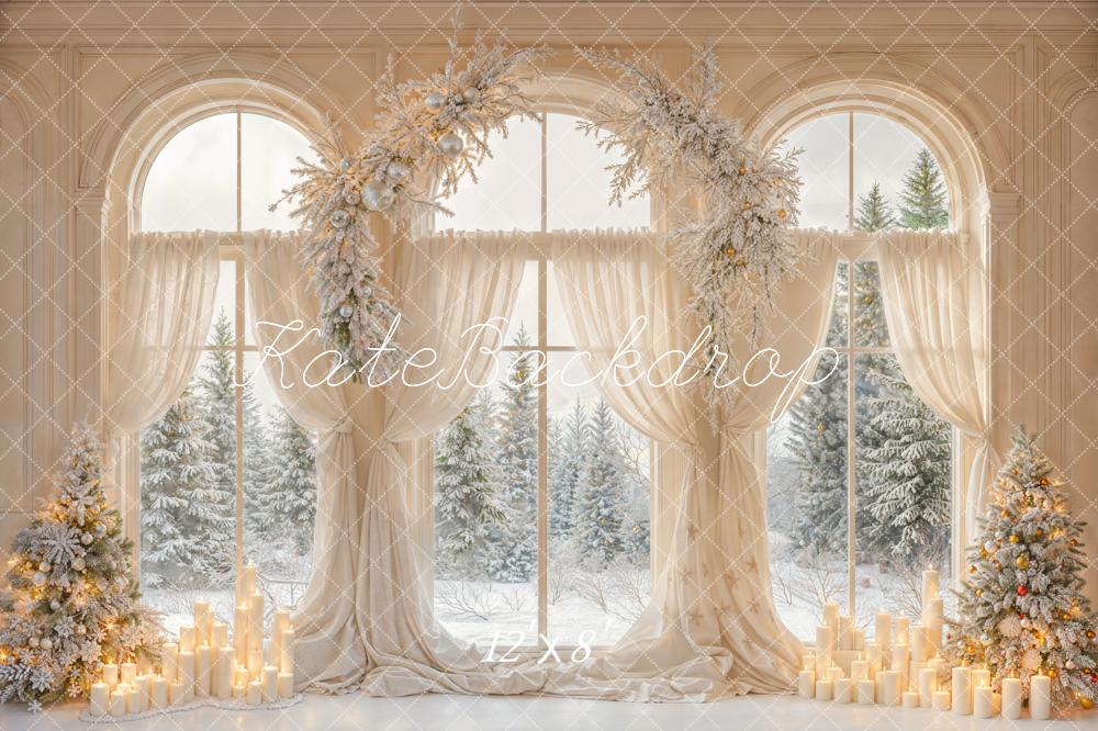 Kate Hiver Fenêtre Sapin Bougies Toile de fond en Laine conçue par Emetselch - Kate Backdrop FR
