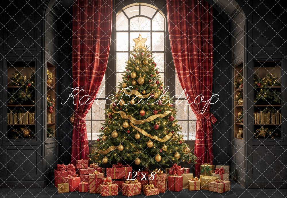 Kate Noël Sapin Cadeaux Fenêtre Toile de fond en Laine conçue par Emetselch - Kate Backdrop FR