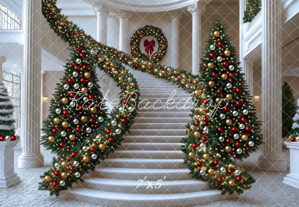 Kate Noël Escalier Sapins Décorations Toile de fond conçue par Mini MakeBelieve - Kate Backdrop FR