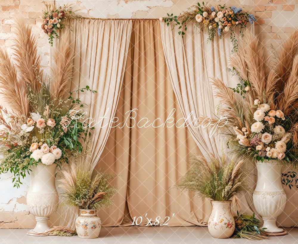 Kate Bohème Beige Fleurs Rideaux Toile de fond conçue par Emetselch