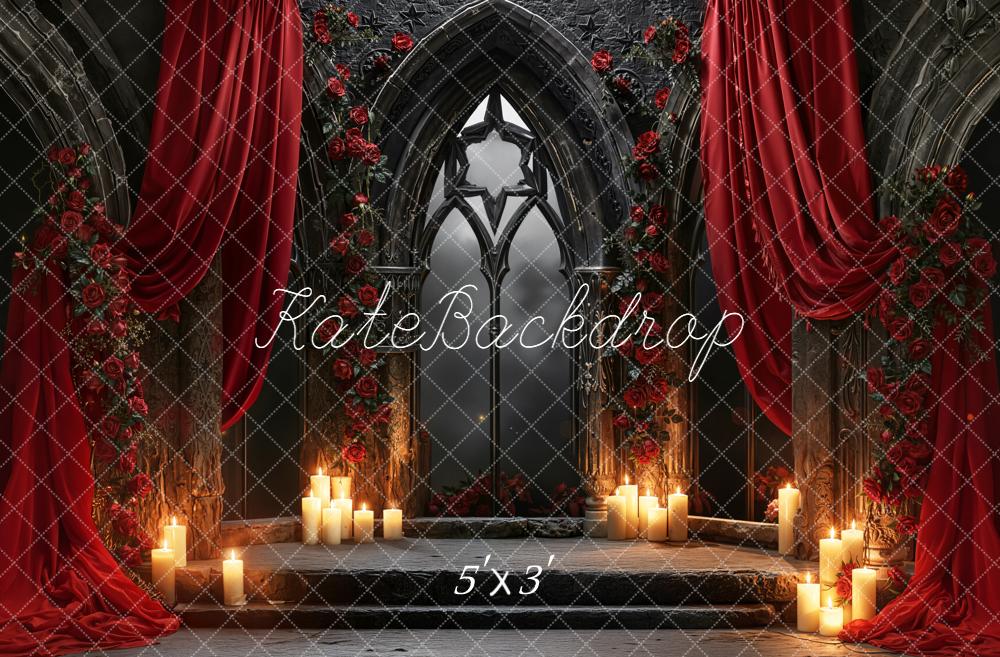 Kate Gothique Roses Bougies Rideaux Rouges Toile de fond conçue par Emetselch - Kate Backdrop FR