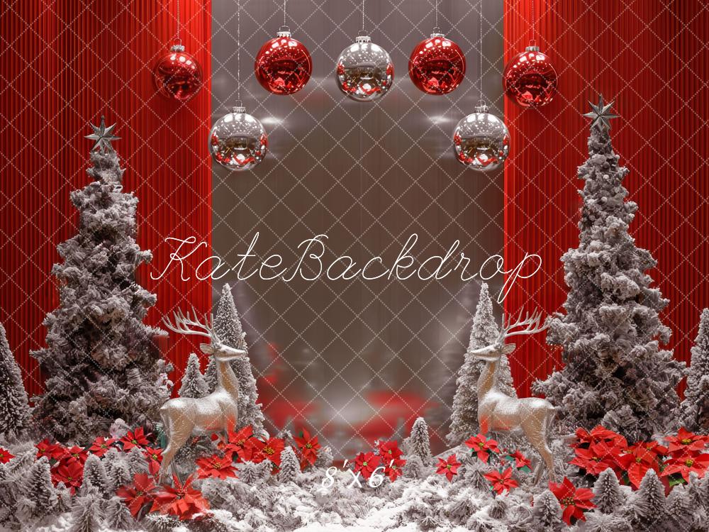 Kate Noël Sapins Neige Rennes Boules Toile de fond conçue par Mini MakeBelieve - Kate Backdrop FR