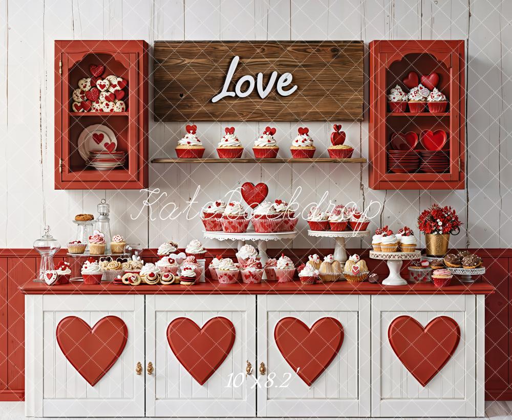 Kate Saint Valentin Cuisine Coeurs Toile de fond en Laine conçue par Emetselch - Kate Backdrop FR