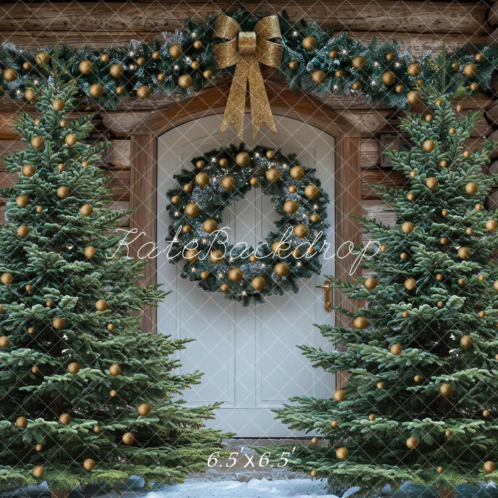 Kate Sapins de Noël Chalet Porte Neige Toile de fond conçue par Mini MakeBelieve - Kate Backdrop FR