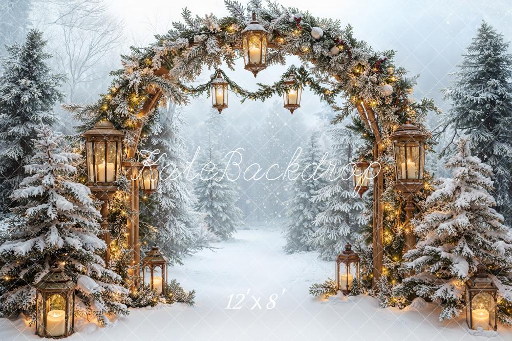 Kate Hiver Arche Sapins Lanternes Toile de fond conçue par Emetselch