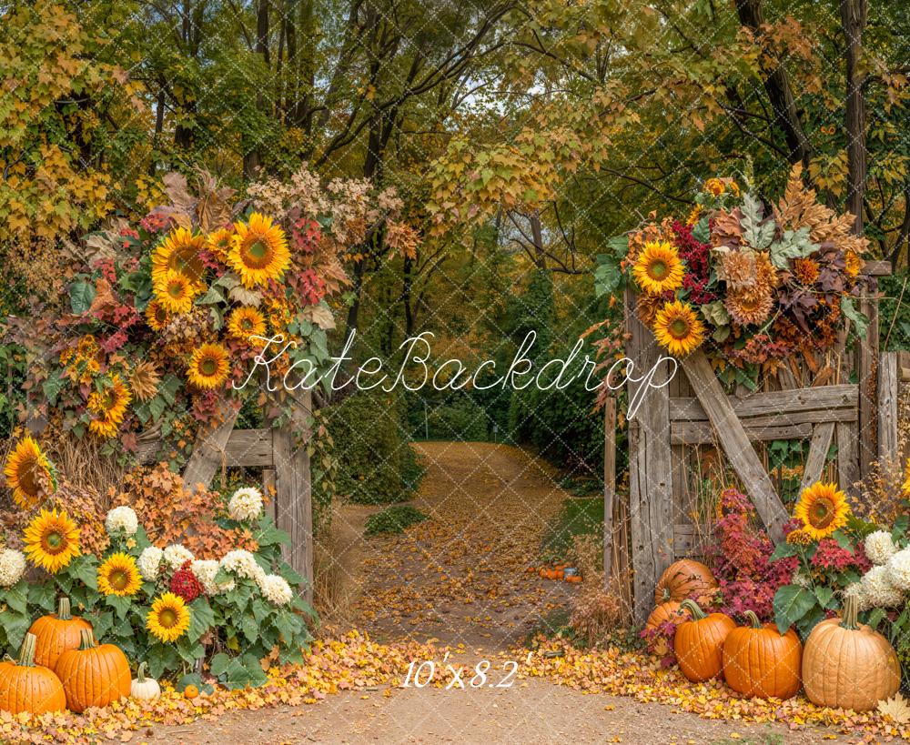 Kate Automne Tournesols Citrouilles Forêt Toile de fond conçue par Emetselch - Kate Backdrop FR