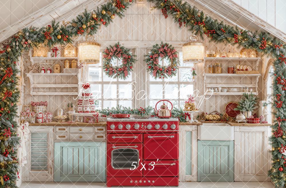 Kate Noël Cuisine Blanc Guirlandes Toile de fond conçue par Emetselch - Kate Backdrop FR