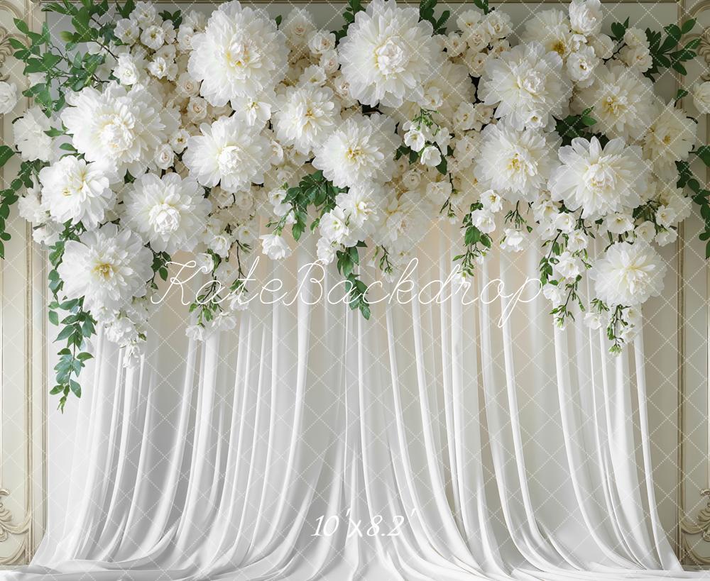 Kate Mariage Fleurs Blanc Rideau Toile de fond conçue par Mini MakeBelieve