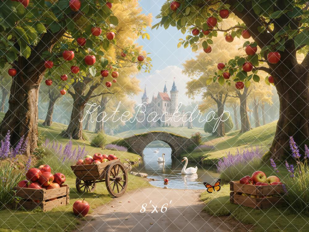 Kate Château Pommiers Cygnes Rivière Toile de fond conçue par Emetselch - Kate Backdrop FR