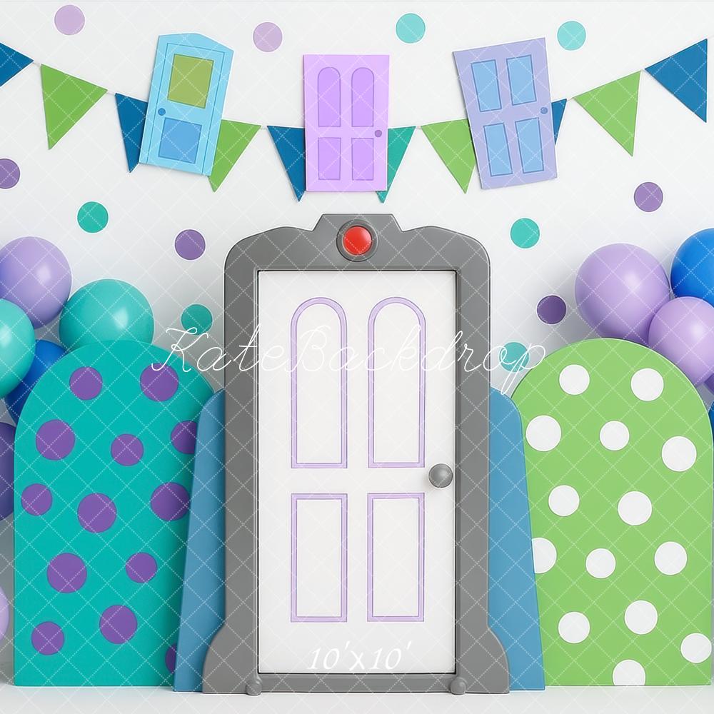 Kate Anniversaire Porte Coloré Ballons Toile de fond conçue par Mini MakeBelieve