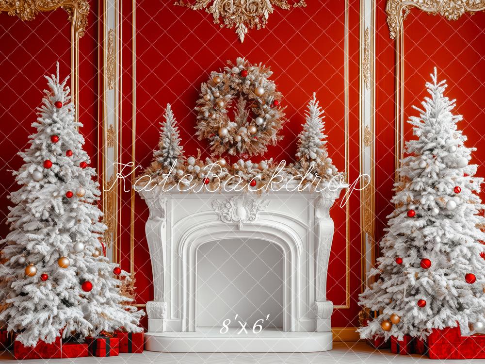 Kate Noël Sapins Cheminée Vintage Rouge Toile de fond conçue par Patty Roberts