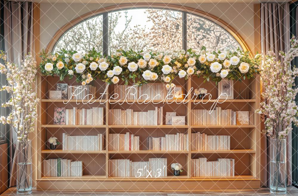 Kate Bibliothèque Fenêtre Fleurs Printemps Toile de fond conçue par Mini MakeBelieve - Kate Backdrop FR