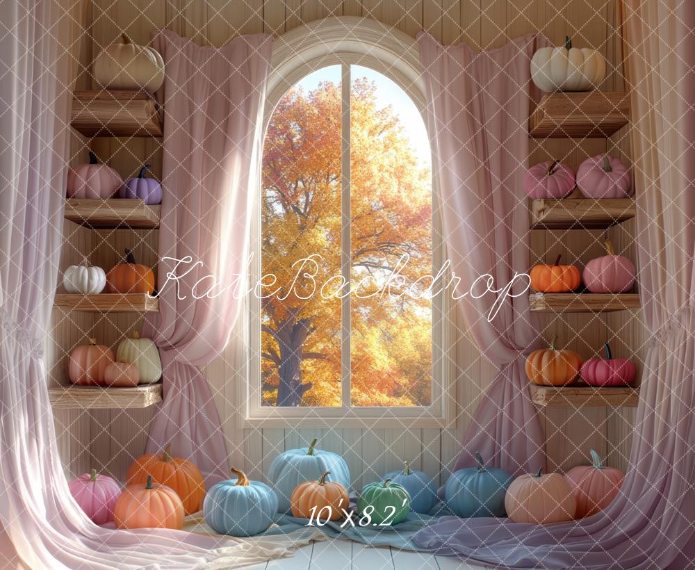 Kate Automne Citrouilles Fenêtre Rideaux Toile de fond conçue par Mini MakeBelieve - Kate Backdrop FR