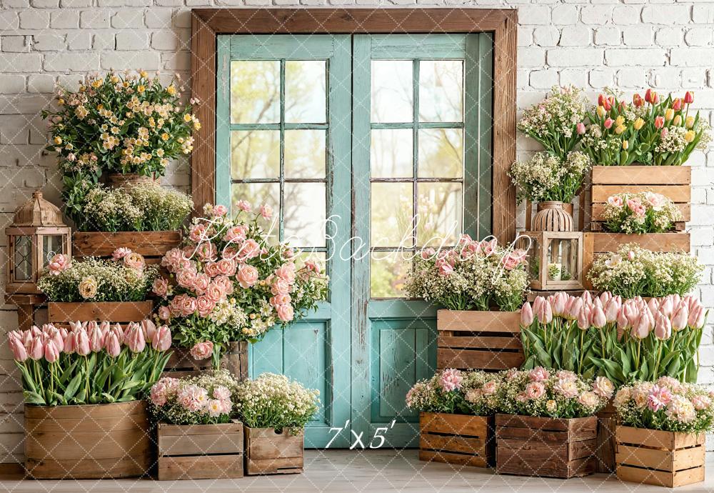 Kate Fleurs Caisses Bois Porte Printemps Toile de fond conçue par Emetselch