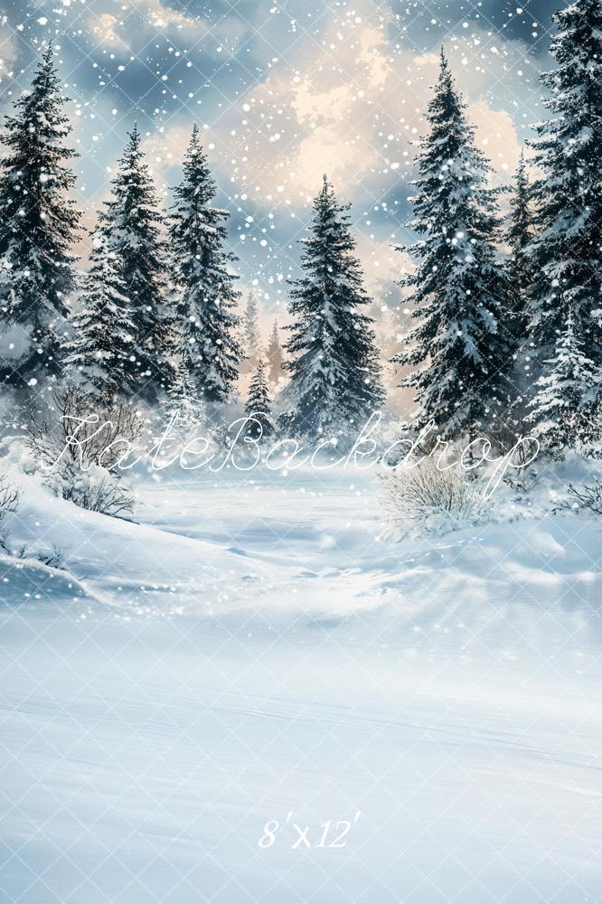 Kate Hiver Forêt Neige Arbres Toile de fond en Laine conçue par Emetselch