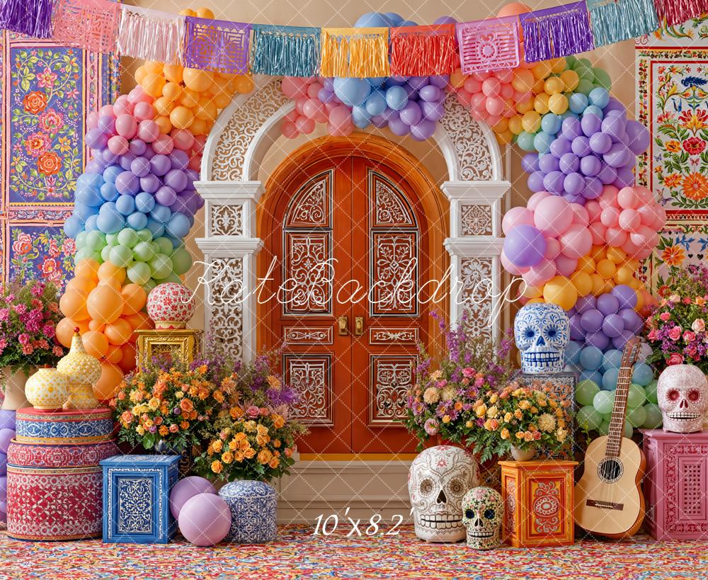 Kate Mexicain Ballons Fleurs Crânes Toile de fond conçue par Emetselch - Kate Backdrop FR