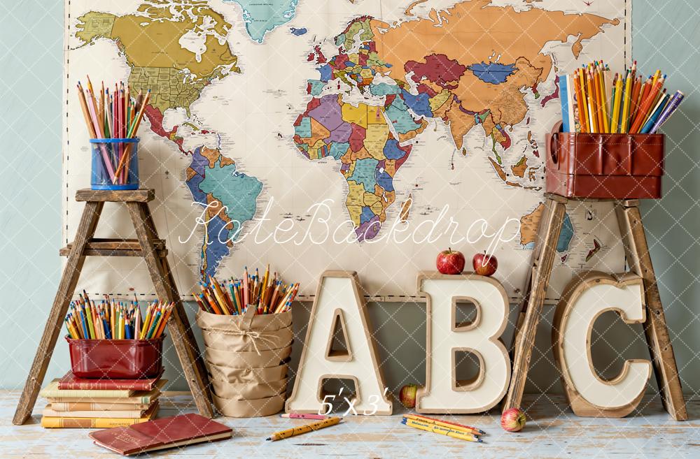 Kate Scolaire ABC Carte Crayons Échelles Toile de fond conçue par Emetselch - Kate Backdrop FR