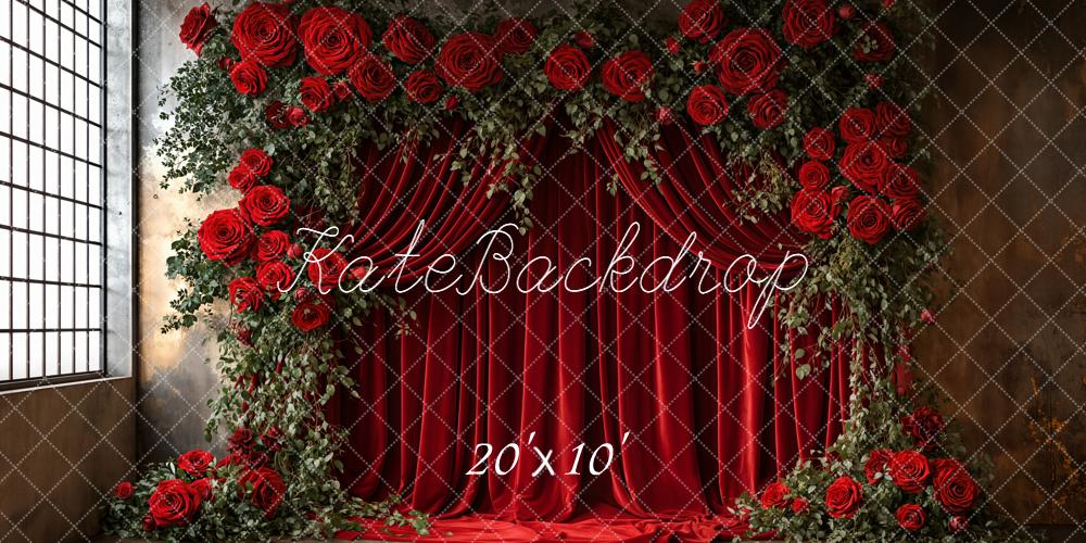 Kate Saint Valentin Rouge Rideau Roses Toile de fond conçue par Emetselch