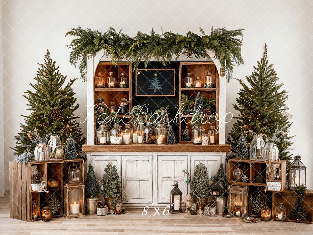 Kate Noël Sapins Bougies Bar Bois Toile de fond conçue par Emetselch - Kate Backdrop FR