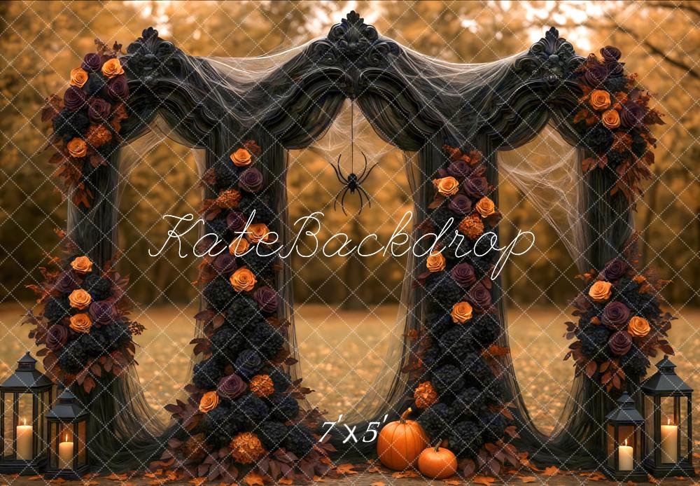 Kate Halloween Arche Fleurs Toiles Araignée Toile de fond conçue par Mini MakeBelieve - Kate Backdrop FR