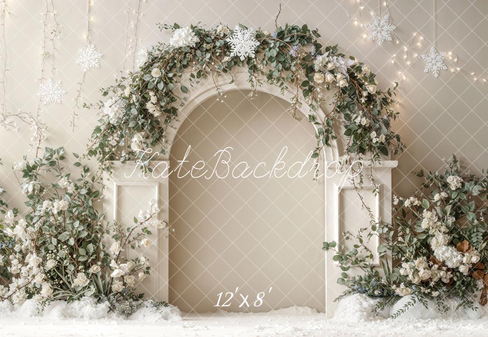 Kate Hiver Neige Arche Fleurs Toile de fond en Laine conçue par Emetselch