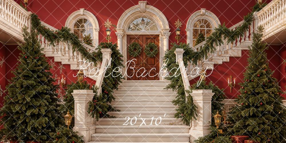 Kate Noël Escalier Porte Sapins Toile de fond conçue par Emetselch - Kate Backdrop FR
