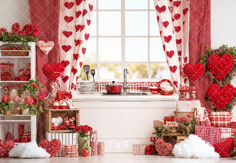 Kate La Saint Valentin Cuisine Cœurs Rouge Toile de fond conçue par Emetselch - Kate Backdrop FR