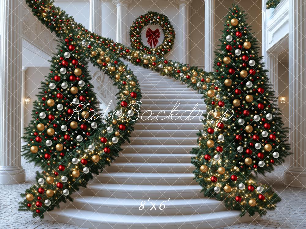 Kate Noël Escalier Sapins Décorations Toile de fond conçue par Mini MakeBelieve - Kate Backdrop FR