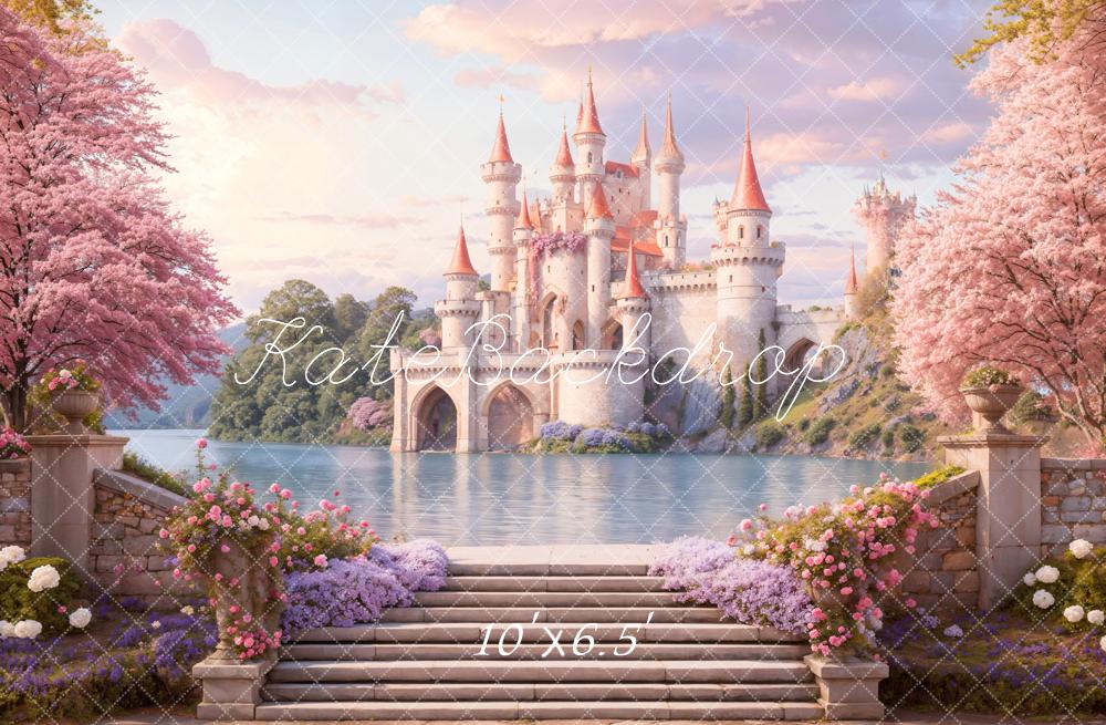Kate Château Escaliers Fleurs Printemps Toile de fond conçue par Emetselch - Kate Backdrop FR