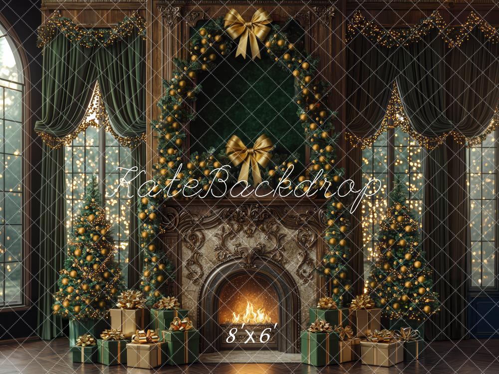 Kate Noël Cheminée Sapins Cadeaux Toile de fond conçue par Mini MakeBelieve - Kate Backdrop FR