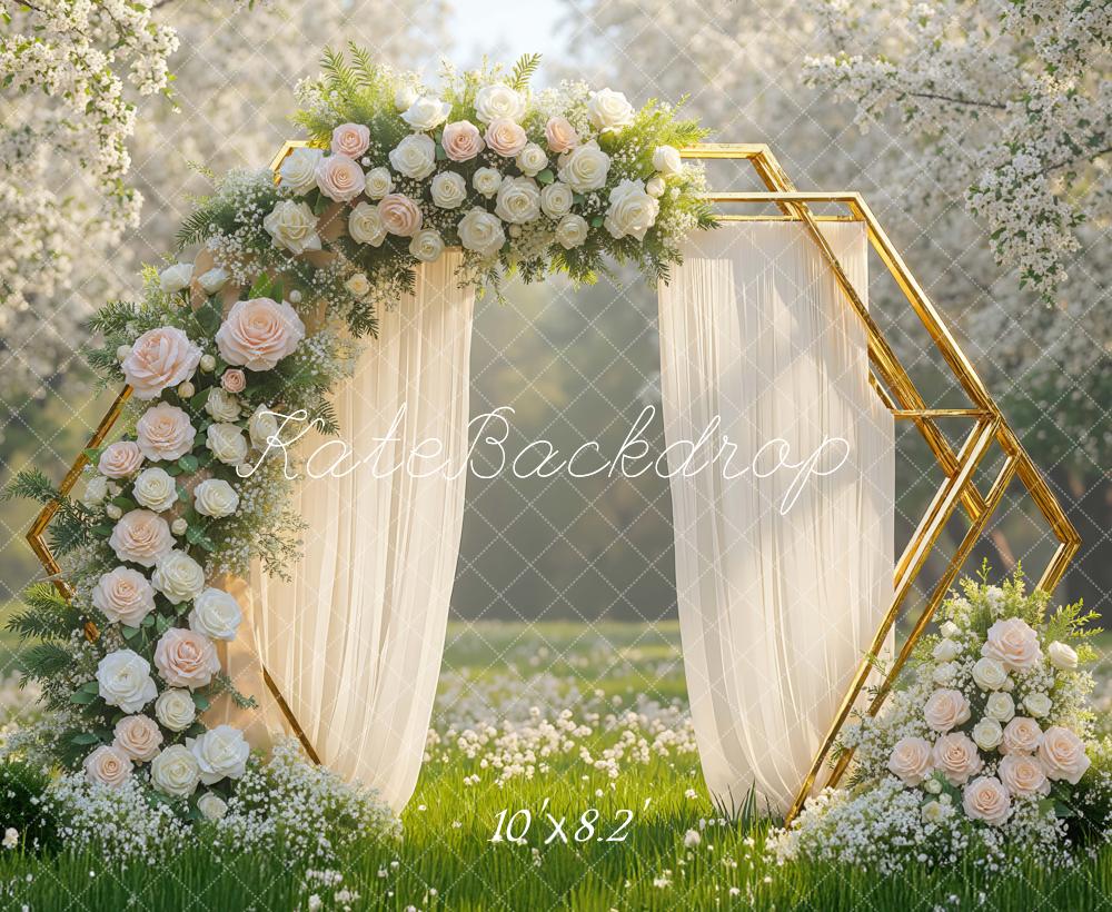 Kate Mariage Arche Fleurs Lumière du Soleil Toile de fond conçue par Mini MakeBelieve