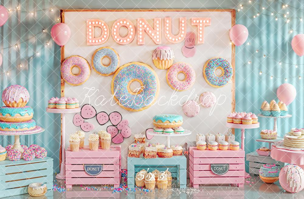 Kate Anniversaire Donuts Gâteaux Sucreries Toile de fond conçue par Emetselch - Kate Backdrop FR