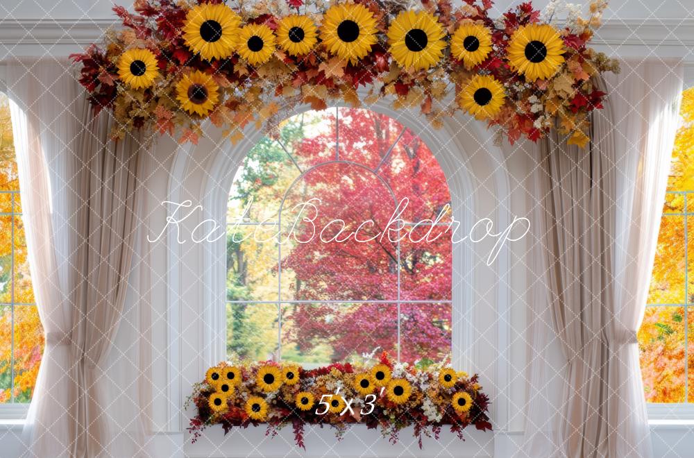 Kate Automne Arche Tournesols Fenêtre Toile de fond conçue par Mini MakeBelieve - Kate Backdrop FR