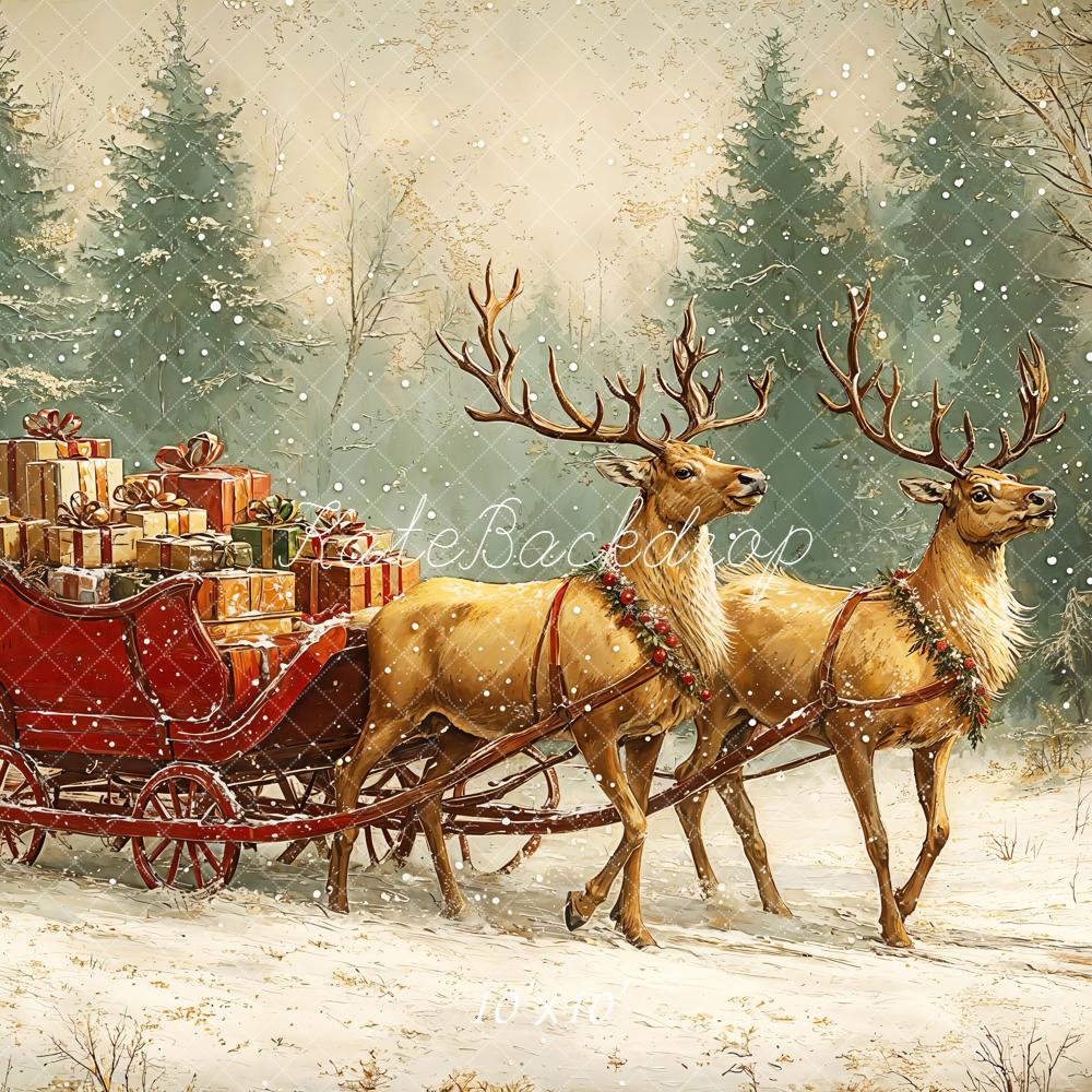 Kate Noël Rennes Traîneau Forêt Neige Toile de fond conçue par Emetselch - Kate Backdrop FR