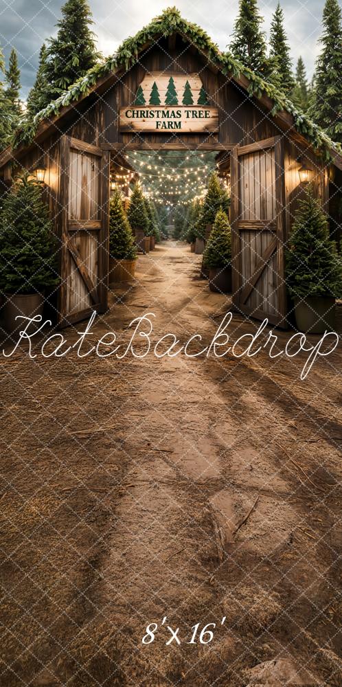 Kate Sweep Mur-à-Sol Noël Ferme Sapins Porte Toile de fond conçue par Emetselch - Kate Backdrop FR
