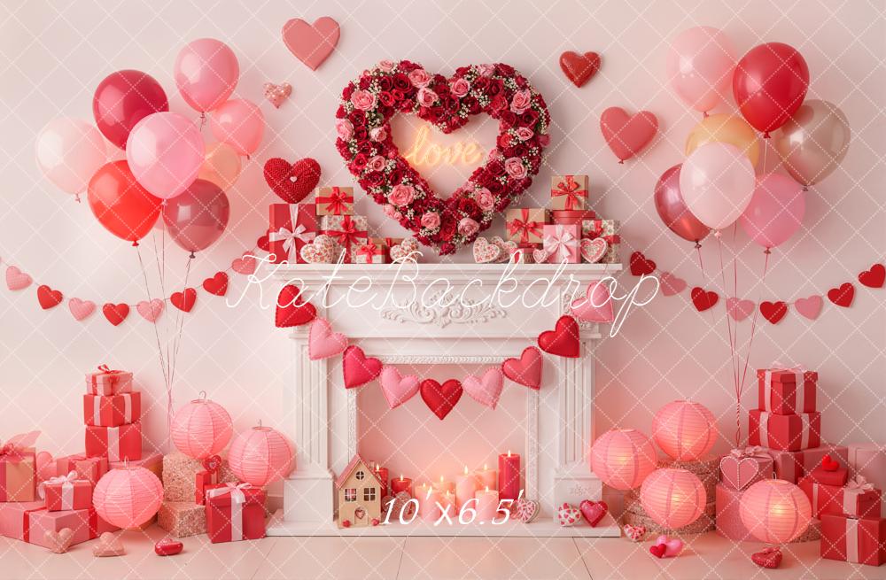 Kate Saint Valentin Cœurs Ballons Cadeaux Toile de fond conçue par Emetselch - Kate Backdrop FR