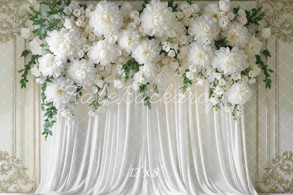 Kate Mariage Fleurs Blanc Rideau Toile de fond conçue par Mini MakeBelieve