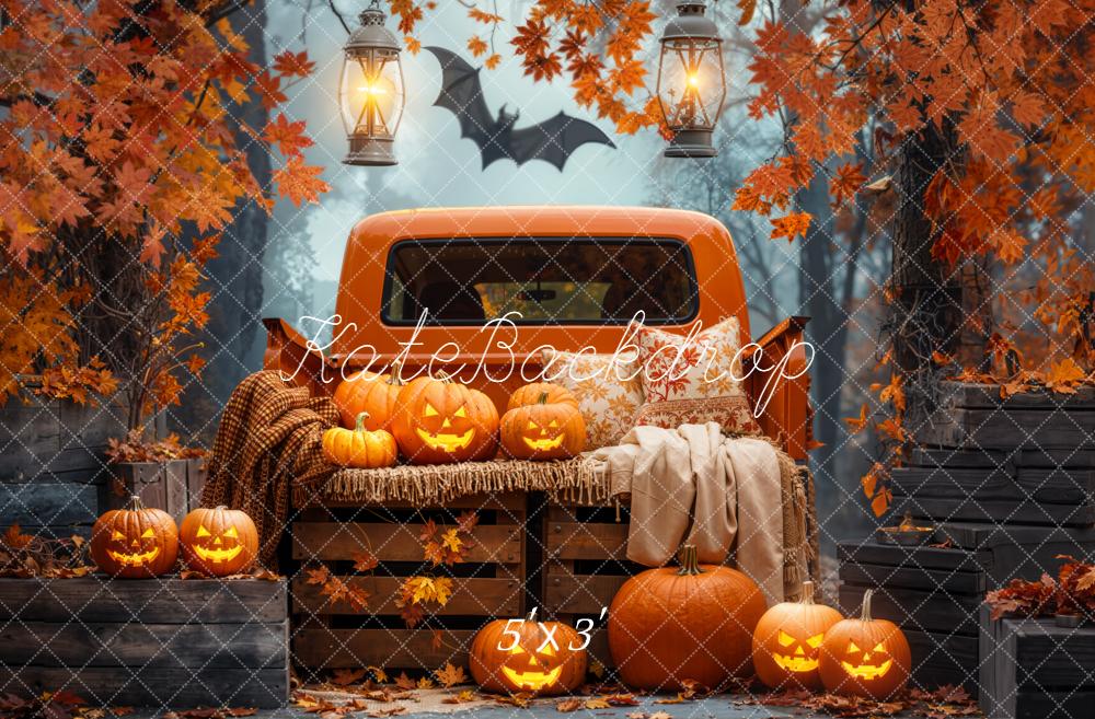 Kate Halloween Camion Citrouilles Feuilles Toile de fond conçue par Emetselch - Kate Backdrop FR