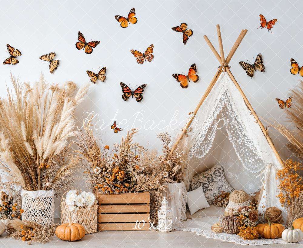 Kate Automne Papillons Tipi Citrouilles Toile de fond conçue par Emetselch - Kate Backdrop FR