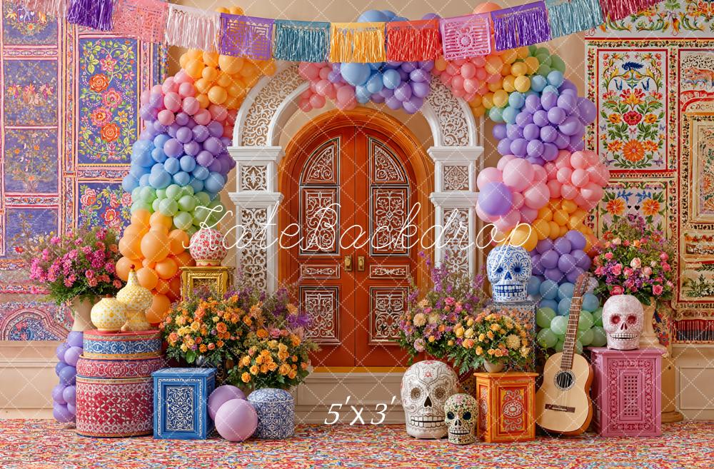 Kate Mexicain Ballons Fleurs Crânes Toile de fond conçue par Emetselch - Kate Backdrop FR