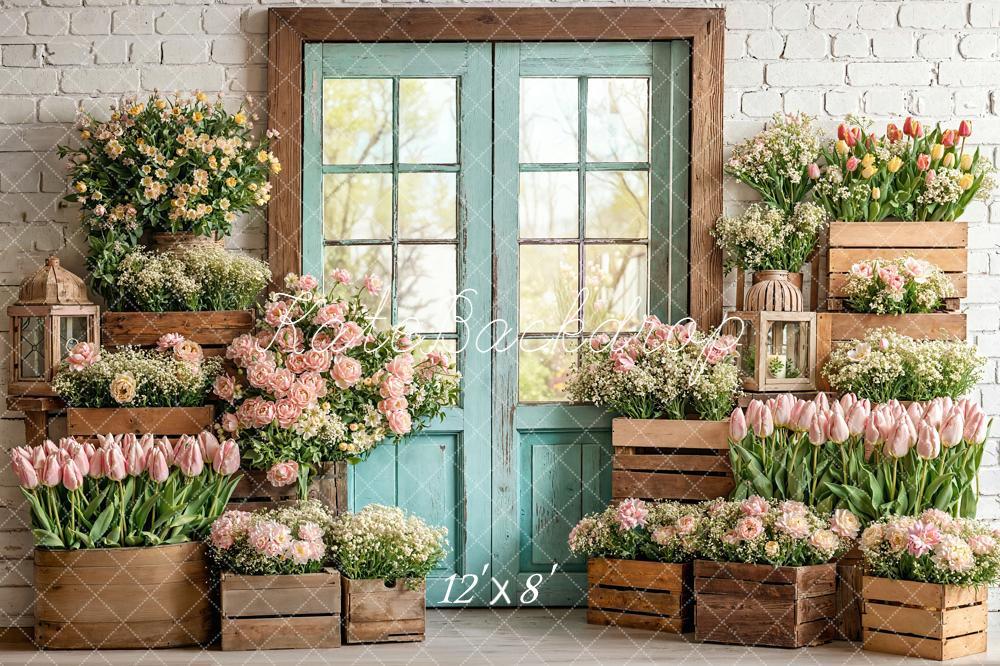 Kate Fleurs Caisses Bois Porte Printemps Toile de fond conçue par Emetselch
