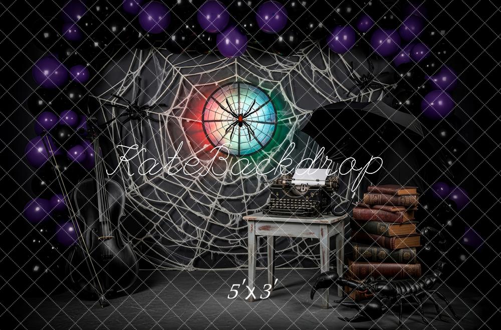 Kate Halloween Toile Araignée Violon Livres Toile de fond conçue par Patty Roberts