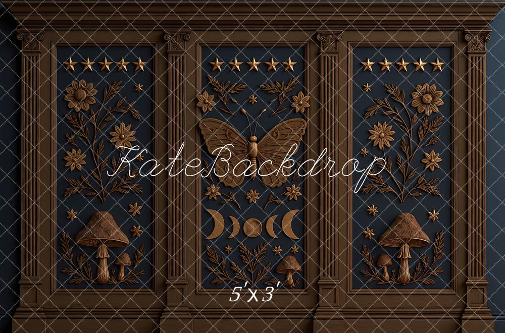 Kate Mur Rétro Sombre Papillon Fleurs Toile de fond conçue par Mini MakeBelieve - Kate Backdrop FR