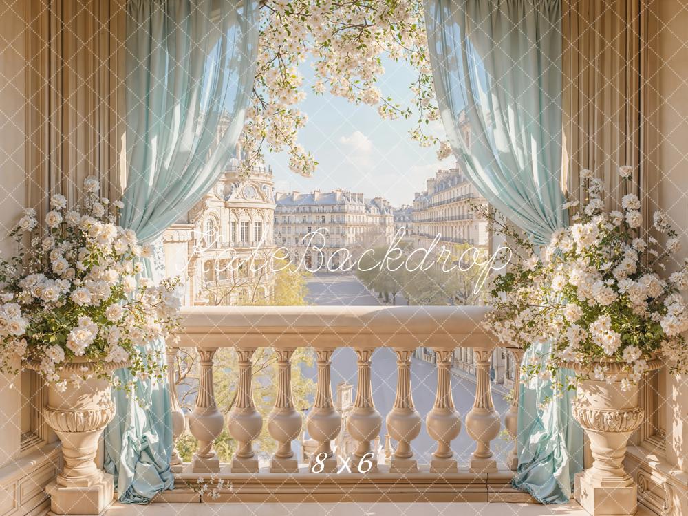 Kate Balcon Fleurs Rideaux Ville Soleil Toile de fond conçue par Emetselch