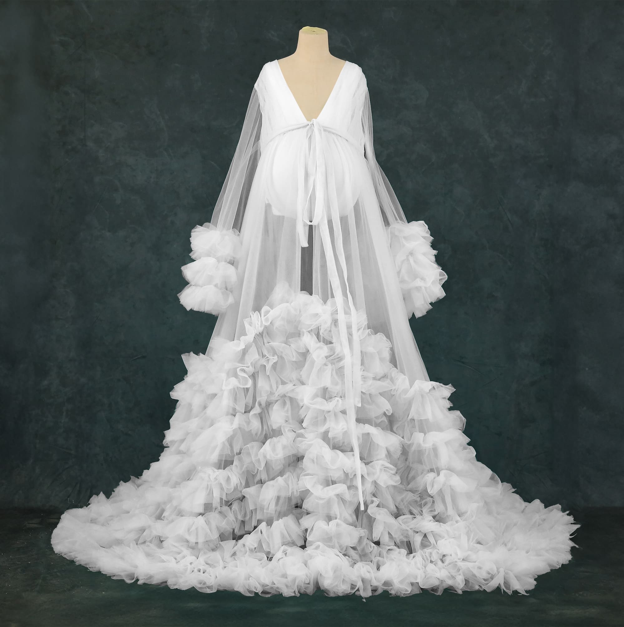 Kate Col en V Maille Manche mi-longue Longue Robe de Grossesse pour Séance Photo - Kate Backdrop FR