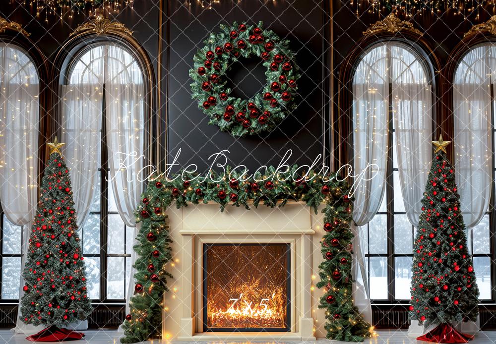 Kate Sapin de Noël Cheminée Fenêtre Lumières Toile de fond conçue par Mini MakeBelieve - Kate Backdrop FR