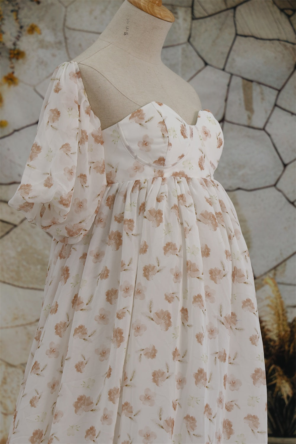 Kate Mousseline Fleur Imprimée Blanc Robe de Grossesse pour Séance Photo - Kate Backdrop FR