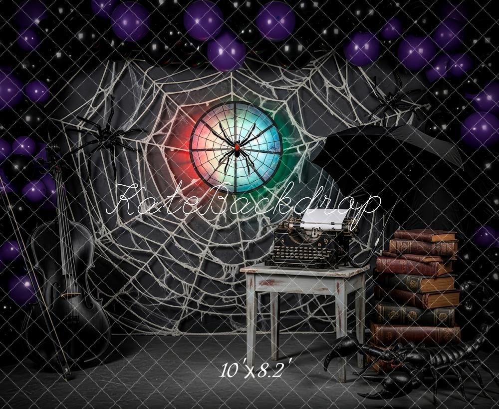 Kate Halloween Toile Araignée Violon Livres Toile de fond conçue par Patty Roberts