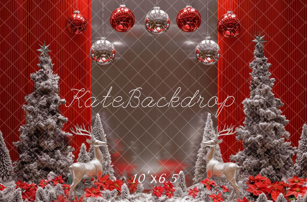 Kate Noël Sapins Neige Rennes Boules Toile de fond conçue par Mini MakeBelieve - Kate Backdrop FR