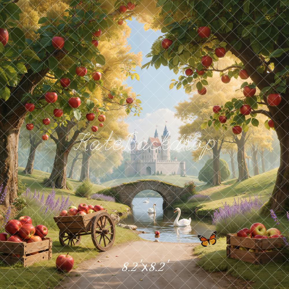 Kate Château Pommiers Cygnes Rivière Toile de fond conçue par Emetselch - Kate Backdrop FR